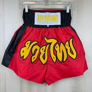 Thai Boxing Muay Thai Shorts MMA Men Black Red Yellow Thai Writing XL